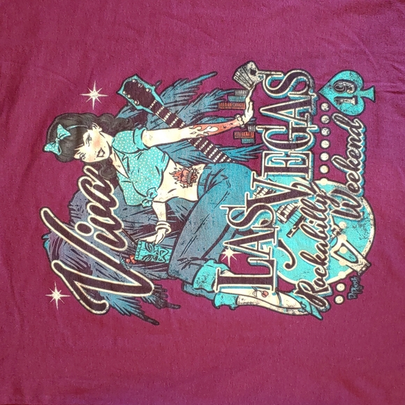 Womens Viva Las Vegas Rockabilly Weekend  Sz M Red/Maroon Tee Shirt 100% Cotton - Picture 10 of 13